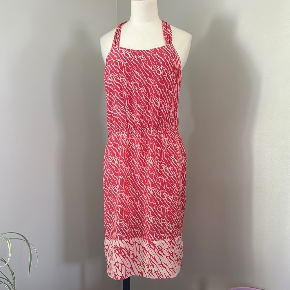 Waverly Grey Silk Red/White Printed Racerback Dress Twist Strap Size 4